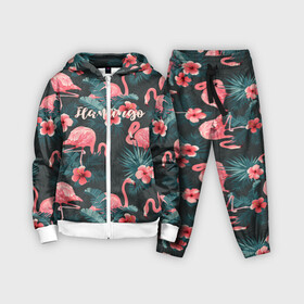 Детский костюм 3D с принтом Flamingo в Тюмени,  |  | girl | woman | девушкам | девушки | листья | подарок | тропические цветы | фламинго | цветы