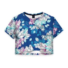 Женская футболка Crop-top 3D с принтом Нежные цветы в Тюмени, 100% полиэстер | круглая горловина, длина футболки до линии талии, рукава с отворотами | girl | woman | девушкам | девушки | листья | подарок | тропические цветы | цветы