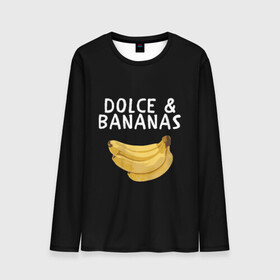 Мужской лонгслив 3D с принтом Dolce and Bananas в Тюмени, 100% полиэстер | длинные рукава, круглый вырез горловины, полуприлегающий силуэт | Тематика изображения на принте: banana | dolce and gabbana | банан | бананы | дольче и габбана | на английском | на иностранном | надписи на английском | надпись | прикольные надписи | слово | слоган | со словом | чёрно белая