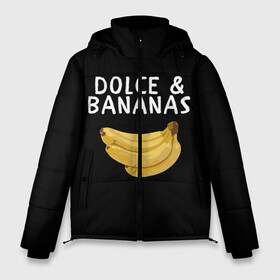 Мужская зимняя куртка 3D с принтом Dolce and Bananas в Тюмени, верх — 100% полиэстер; подкладка — 100% полиэстер; утеплитель — 100% полиэстер | длина ниже бедра, свободный силуэт Оверсайз. Есть воротник-стойка, отстегивающийся капюшон и ветрозащитная планка. 

Боковые карманы с листочкой на кнопках и внутренний карман на молнии. | Тематика изображения на принте: banana | dolce and gabbana | банан | бананы | дольче и габбана | на английском | на иностранном | надписи на английском | надпись | прикольные надписи | слово | слоган | со словом | чёрно белая