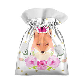 Подарочный 3D мешок с принтом Лиса в Тюмени, 100% полиэстер | Размер: 29*39 см | Тематика изображения на принте: горошек | корона | лиса | роза | розовый.цветок