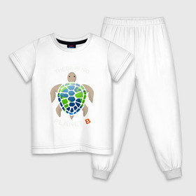 Детская пижама хлопок с принтом Theres no planet B в Тюмени, 100% хлопок |  брюки и футболка прямого кроя, без карманов, на брюках мягкая резинка на поясе и по низу штанин
 | save the planet | земля | планета | черепаха | экология
