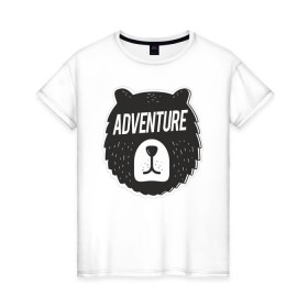 Женская футболка хлопок с принтом Bear Adventure в Тюмени, 100% хлопок | прямой крой, круглый вырез горловины, длина до линии бедер, слегка спущенное плечо | adventure | altai | altay | animal | bear | follow | forest | hipster | insta | noize | siberia | sibir | style | trip | алтай | лес | медведь | михалыч | миша | поездка | приключение | путешествие | сибирь | хипстер