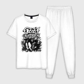 Мужская пижама хлопок с принтом Ozzy Osbourne в Тюмени, 100% хлопок | брюки и футболка прямого кроя, без карманов, на брюках мягкая резинка на поясе и по низу штанин
 | Тематика изображения на принте: black sabbath | michael osbourne | ozzy osbourne | джон майкл осборн | дум метал | оззи | осборн | хард рок | хеви метал