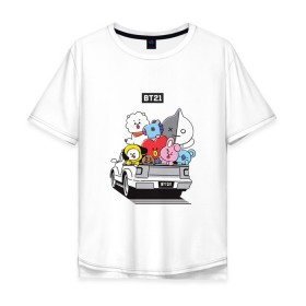 Мужская футболка хлопок Oversize с принтом BT21 в Тюмени, 100% хлопок | свободный крой, круглый ворот, “спинка” длиннее передней части | bt21 | bts | k pop | бт21 | бтс | бтс 2020 | группа бтс | к поп | кей поп | кейпоп