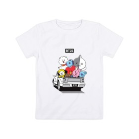 Детская футболка хлопок с принтом BT21 в Тюмени, 100% хлопок | круглый вырез горловины, полуприлегающий силуэт, длина до линии бедер | bt21 | bts | k pop | бт21 | бтс | бтс 2020 | группа бтс | к поп | кей поп | кейпоп