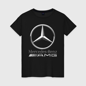 Женская футболка хлопок с принтом MERCEDES-BENZ AMG в Тюмени, 100% хлопок | прямой крой, круглый вырез горловины, длина до линии бедер, слегка спущенное плечо | amg | auto | carbon | mercedes | sport | авто | автомобиль | автомобильные | амг | бренд | карбон | марка | машины | мерседес | спорт