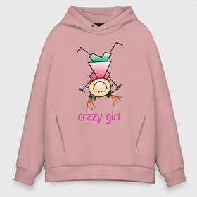 Мужское худи Oversize хлопок с принтом Crazy girl в Тюмени, френч-терри — 70% хлопок, 30% полиэстер. Мягкий теплый начес внутри —100% хлопок | боковые карманы, эластичные манжеты и нижняя кромка, капюшон на магнитной кнопке | Тематика изображения на принте: crazy | веселая | девочка | девчонка | детский | дочка | жизнерадостная | забавная | любимая | перевернутая | подруга | рисунок | сумасшедшая | энергичная