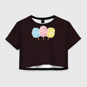 Женская футболка Crop-top 3D с принтом Сладкая вата в Тюмени, 100% полиэстер | круглая горловина, длина футболки до линии талии, рукава с отворотами | вата | воздушная | воздушная вата | летнее настроение | сладкоежка