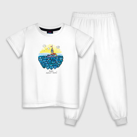 Детская пижама хлопок с принтом Море любит тебя! в Тюмени, 100% хлопок |  брюки и футболка прямого кроя, без карманов, на брюках мягкая резинка на поясе и по низу штанин
 | море любит графика котики рассвет стамбул сердечки романтика лето башня облака небо