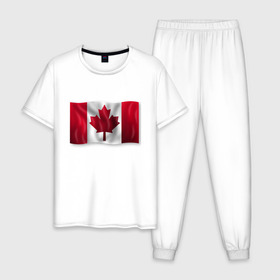 Мужская пижама хлопок с принтом Канада в Тюмени, 100% хлопок | брюки и футболка прямого кроя, без карманов, на брюках мягкая резинка на поясе и по низу штанин
 | 3d | 3д | canada | государственный | государство | канада | канадец | канадский | канадцы | клён | лист | листья | объёмный | страна | страны | туристические | туристический | флаг | флаги | флажки | флажок