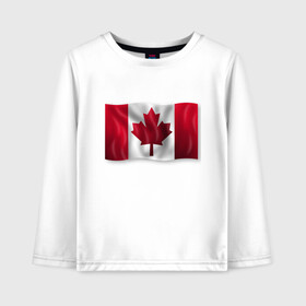 Детский лонгслив хлопок с принтом Канада в Тюмени, 100% хлопок | круглый вырез горловины, полуприлегающий силуэт, длина до линии бедер | Тематика изображения на принте: 3d | 3д | canada | государственный | государство | канада | канадец | канадский | канадцы | клён | лист | листья | объёмный | страна | страны | туристические | туристический | флаг | флаги | флажки | флажок