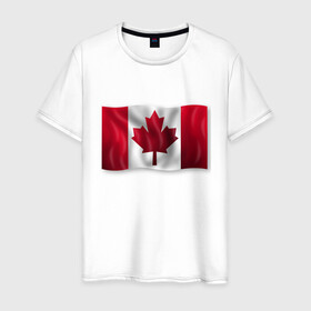 Мужская футболка хлопок с принтом Канада в Тюмени, 100% хлопок | прямой крой, круглый вырез горловины, длина до линии бедер, слегка спущенное плечо. | 3d | 3д | canada | государственный | государство | канада | канадец | канадский | канадцы | клён | лист | листья | объёмный | страна | страны | туристические | туристический | флаг | флаги | флажки | флажок