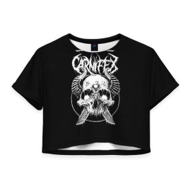 Женская футболка Crop-top 3D с принтом Carnifex в Тюмени, 100% полиэстер | круглая горловина, длина футболки до линии талии, рукава с отворотами | behemoth | black | blackmetal | burzum | carnifex | punk | rock | suicide silence