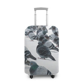 Чехол для чемодана 3D с принтом Голуби в Тюмени, 86% полиэфир, 14% спандекс | двустороннее нанесение принта, прорези для ручек и колес | bird | pigeon | russia | snow | winter | голубь | животные | зима | курлык | птицы | россия | снег | текстура | фон | фотография