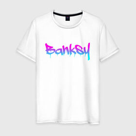 Мужская футболка хлопок с принтом BANKSY в Тюмени, 100% хлопок | прямой крой, круглый вырез горловины, длина до линии бедер, слегка спущенное плечо. | artist | banksy | graffiti | street wear | бэнкси | граффити | искусство | надписи | уличный художник