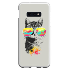 Чехол для Samsung S10E с принтом Котик В Очках в Тюмени, Силикон | Область печати: задняя сторона чехла, без боковых панелей | cat | kitten | meow | rest | summer | картинка | картинки | кот | котенок | котик | кошка | лето | мяу | отдых | очки | прикольная | прикольные