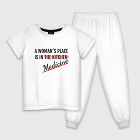 Детская пижама хлопок с принтом Женщина в медицине в Тюмени, 100% хлопок |  брюки и футболка прямого кроя, без карманов, на брюках мягкая резинка на поясе и по низу штанин
 | будущий врач | врач | девушка | доктор | жизнь | любимое дело | любовь | мед | мед работник | медик | медицина | медсестра | место женщины | наука | ординатор | ординатура | права | профессия | свобода