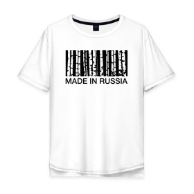 Мужская футболка хлопок Oversize с принтом Made in Russia в Тюмени, 100% хлопок | свободный крой, круглый ворот, “спинка” длиннее передней части | Тематика изображения на принте: barcode | country | forest | russia | береза | лес | родина | россия | страна | штрихкод
