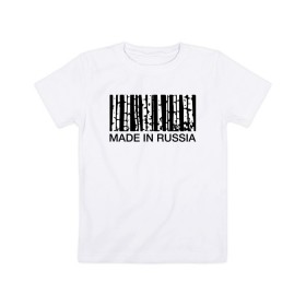 Детская футболка хлопок с принтом Made in Russia в Тюмени, 100% хлопок | круглый вырез горловины, полуприлегающий силуэт, длина до линии бедер | barcode | country | forest | russia | береза | лес | родина | россия | страна | штрихкод