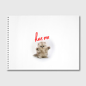 Альбом для рисования с принтом Kiss me cat в Тюмени, 100% бумага
 | матовая бумага, плотность 200 мг. | cat | kiss | me | детей | для | интересная | киса | киска | коллаж | кот | котенок | котик | котоколлаж | кошак | кошечка | кошка | любимка | много | мультик | мультфильм | мур | поцелуй | прикольная | разноцветный