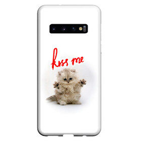 Чехол для Samsung Galaxy S10 с принтом Kiss me cat в Тюмени, Силикон | Область печати: задняя сторона чехла, без боковых панелей | cat | kiss | me | детей | для | интересная | киса | киска | коллаж | кот | котенок | котик | котоколлаж | кошак | кошечка | кошка | любимка | много | мультик | мультфильм | мур | поцелуй | прикольная | разноцветный