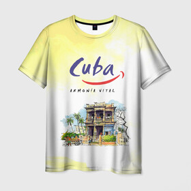 Мужская футболка 3D с принтом Куба в Тюмени, 100% полиэфир | прямой крой, круглый вырез горловины, длина до линии бедер | cuba | карибы | куба | лето | пальмы | путешествия | солнце | туризм