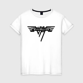 Женская футболка хлопок с принтом Van Halen Logo | Ван Хален (Z) в Тюмени, 100% хлопок | прямой крой, круглый вырез горловины, длина до линии бедер, слегка спущенное плечо | lee roth | van halen | vh | алекс ван хален | вольфганг ван хален | глэм метал | дэвид ли рот | хард рок | хеви метал | эдди ван хален