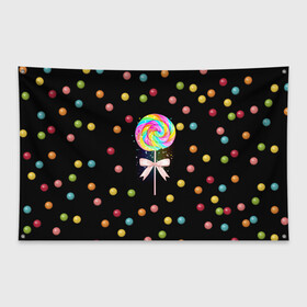 Флаг-баннер с принтом Леденец в Тюмени, 100% полиэстер | размер 67 х 109 см, плотность ткани — 95 г/м2; по краям флага есть четыре люверса для крепления | карамель | конфета | леденец | мармелад | радужный | разноцветный | сахар | сладкий