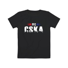 Детская футболка хлопок с принтом PFC CSKA в Тюмени, 100% хлопок | круглый вырез горловины, полуприлегающий силуэт, длина до линии бедер | Тематика изображения на принте: cska | pfc | москва | пфк | пфк цска | рпл | рфпл | фк | футбол | цска | цска москва