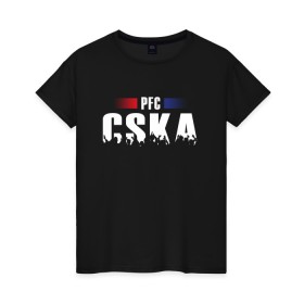 Женская футболка хлопок с принтом PFC CSKA в Тюмени, 100% хлопок | прямой крой, круглый вырез горловины, длина до линии бедер, слегка спущенное плечо | cska | pfc | москва | пфк | пфк цска | рпл | рфпл | фк | футбол | цска | цска москва