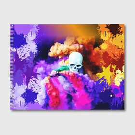 Альбом для рисования с принтом Череп в дыму в Тюмени, 100% бумага
 | матовая бумага, плотность 200 мг. | Тематика изображения на принте: вода | дым | краски | огонь | скелеты | цветной | череп | шашки | яркий