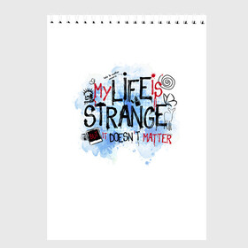 Скетчбук с принтом LIFE IS STRANGE в Тюмени, 100% бумага
 | 48 листов, плотность листов — 100 г/м2, плотность картонной обложки — 250 г/м2. Листы скреплены сверху удобной пружинной спиралью | chloe | life is strange | life is strange 2 | max | игра | лайф ис стрэндж | макс | надпись | хлоя
