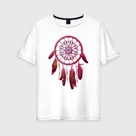 Женская футболка хлопок Oversize с принтом Ловец Снов в Тюмени, 100% хлопок | свободный крой, круглый ворот, спущенный рукав, длина до линии бедер
 | indians | индеец | индейцы | ловец снов | ловцы снов | перо | перья | хранители снов