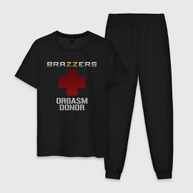 Мужская пижама хлопок с принтом Brazzers orgasm donor в Тюмени, 100% хлопок | брюки и футболка прямого кроя, без карманов, на брюках мягкая резинка на поясе и по низу штанин
 | Тематика изображения на принте: brazzers | milf | ананизм | бразерс | браззерс | братья | донор | звезда | милф | мо | надпись | прик