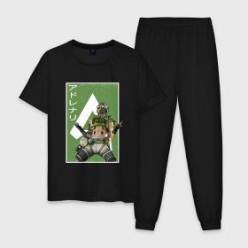 Мужская пижама хлопок с принтом Apex Legends Октейн в Тюмени, 100% хлопок | брюки и футболка прямого кроя, без карманов, на брюках мягкая резинка на поясе и по низу штанин
 | apex | apex legends | octane | апекс легенд | октейн | персонаж | японский стиль
