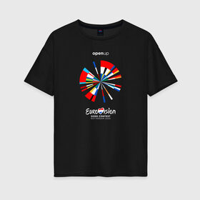 Женская футболка хлопок Oversize с принтом Eurovision 2020 в Тюмени, 100% хлопок | свободный крой, круглый ворот, спущенный рукав, длина до линии бедер
 | eurovision 2020