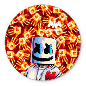 Коврик для мышки круглый с принтом MARSHMELLO в Тюмени, резина и полиэстер | круглая форма, изображение наносится на всю лицевую часть | fire | marshmello | music | дым | зефир | зефирка | лого | лого marshmello | лого маршмеллоу | логотип | логотип marshmello | логотип маршмеллоу | маршиеллоу | маска | музыка | музыкант | огненная рука