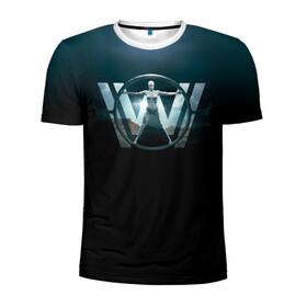 Мужская футболка 3D спортивная с принтом Westworld Logo в Тюмени, 100% полиэстер с улучшенными характеристиками | приталенный силуэт, круглая горловина, широкие плечи, сужается к линии бедра | Тематика изображения на принте: vdosadir | westworld | джонатан нолан | западный мир | лиза джой | мир дикого запада