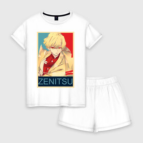 Женская пижама с шортиками хлопок с принтом Зеницу Агацума в Тюмени, 100% хлопок | футболка прямого кроя, шорты свободные с широкой мягкой резинкой | аниме | зеницу агацума | клинок рассекающий демонов