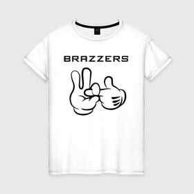 Женская футболка хлопок с принтом Brazzers в Тюмени, 100% хлопок | прямой крой, круглый вырез горловины, длина до линии бедер, слегка спущенное плечо | brazzers | анани | бразерс | браззерс | братья | звезда | надпись | прикол | проно хуб | сайт | 