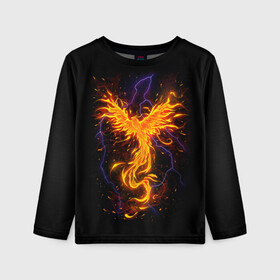 Детский лонгслив 3D с принтом Phoenix в Тюмени, 100% полиэстер | длинные рукава, круглый вырез горловины, полуприлегающий силуэт
 | beast | bird | creature | fire | flame | myth | mythical | phoenix | space | зверь | космос | миф | мифические | мифическое | огонь | пламя | птица | существо | феникс