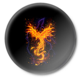 Значок с принтом Phoenix в Тюмени,  металл | круглая форма, металлическая застежка в виде булавки | beast | bird | creature | fire | flame | myth | mythical | phoenix | space | зверь | космос | миф | мифические | мифическое | огонь | пламя | птица | существо | феникс