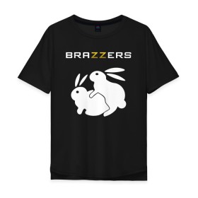 Мужская футболка хлопок Oversize с принтом Brazzers в Тюмени, 100% хлопок | свободный крой, круглый ворот, “спинка” длиннее передней части | brazzers | а | бразерс | браззерс | братья | зайцы | звезда | кролики | надпись | прикол | проно хуб | сайт | 