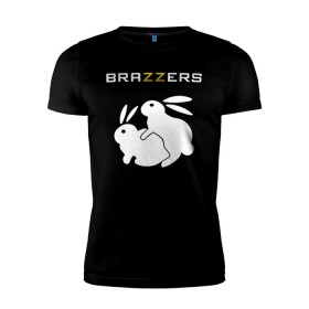 Мужская футболка премиум с принтом Brazzers в Тюмени, 92% хлопок, 8% лайкра | приталенный силуэт, круглый вырез ворота, длина до линии бедра, короткий рукав | brazzers | а | бразерс | браззерс | братья | зайцы | звезда | кролики | надпись | прикол | проно хуб | сайт | 