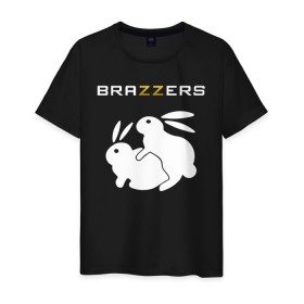 Мужская футболка хлопок с принтом Brazzers в Тюмени, 100% хлопок | прямой крой, круглый вырез горловины, длина до линии бедер, слегка спущенное плечо. | brazzers | а | бразерс | браззерс | братья | зайцы | звезда | кролики | надпись | прикол | проно хуб | сайт | 