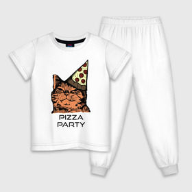 Детская пижама хлопок с принтом PIZZA PARTY в Тюмени, 100% хлопок |  брюки и футболка прямого кроя, без карманов, на брюках мягкая резинка на поясе и по низу штанин
 | party | pizza | pizza party | time | арт | веселье | время | для детей | животные | картинка | кот | котик | котики | пицца | пиццы | рисунок | рыжий кот