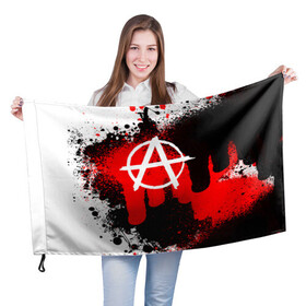 Флаг 3D с принтом АНАРХИЯ в Тюмени, 100% полиэстер | плотность ткани — 95 г/м2, размер — 67 х 109 см. Принт наносится с одной стороны | anarchy | анархия | анархо коммунизм | граффити | символ | стена | череп