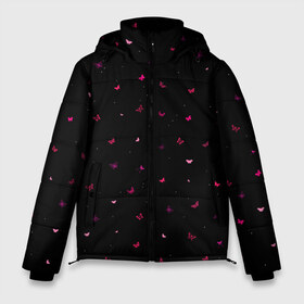 Мужская зимняя куртка 3D с принтом Butterflies night в Тюмени, верх — 100% полиэстер; подкладка — 100% полиэстер; утеплитель — 100% полиэстер | длина ниже бедра, свободный силуэт Оверсайз. Есть воротник-стойка, отстегивающийся капюшон и ветрозащитная планка. 

Боковые карманы с листочкой на кнопках и внутренний карман на молнии. | Тематика изображения на принте: butterflies | doodling | fly | night | pattern | stars | textures | tiles | бабочки | дудлинг | звезды | коллаж | ночь | паттерны | полет | порхать | тайлы | текстуры | фон