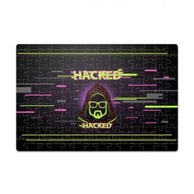 Пазл магнитный 126 элементов с принтом Hacked в Тюмени, полимерный материал с магнитным слоем | 126 деталей, размер изделия —  180*270 мм | cybepunk | hacked | hacker | it | аноним | анонимус | взлом | взломщик | киберпанк | программист | хак | хакер